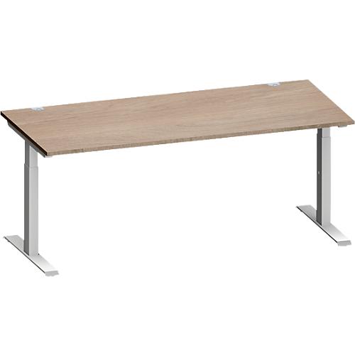 Schäfer Shop Genius Schreibtisch MODENA FLEX, Rechteck, T-Fuß Rechteckrohr, B 1800 x T 800 x H 650-850 mm, Eiche/weißalu