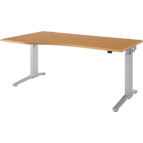 Schäfer Shop Genius Schreibtisch PLANOVA ERGOSTYLE, elektrisch höhenverstellbar, Freiform, Ansatz links, C-Fuß, B 1800 mm, Buche/weißalu