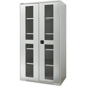 Schäfer Shop Genius Schwerlastschrank FS, Stahlblech, mit Sichtfenster, B 1055 x T 620 x H 1950 mm, 5 OH, lichtgrau, bis 1000 kg