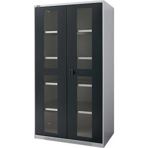 Schäfer Shop Genius Schwerlastschrank FS, Stahlblech, mit Sichtfenster, B 1055 x T 620 x H 1950 mm, 5 OH, weißalu/anthrazitgrau, bis 1000 kg