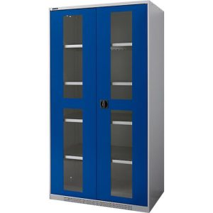 Schäfer Shop Genius Schwerlastschrank FS, Stahlblech, mit Sichtfenster, B 1055 x T 620 x H 1950 mm, 5 OH, weißalu/enzianblau, bis 1000 kg