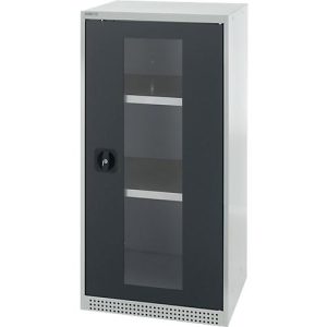 Schäfer Shop Genius Sichttürschrank FS, 3 OH, abschließbar, 2 Fachböden, bis 250 kg, B 545 mm, Stahl, lichtgrau RAL 7035/anthrazitgrau RAL 7016