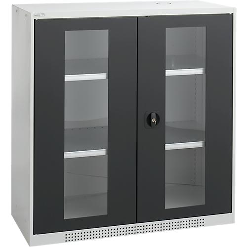 Schäfer Shop Genius Sichttürschrank FS, 3 OH, abschließbar, 2 Fachböden, bis 450 kg, B 1055 mm, Stahl, lichtgrau RAL 7035/anthrazitgrau RAL 7016