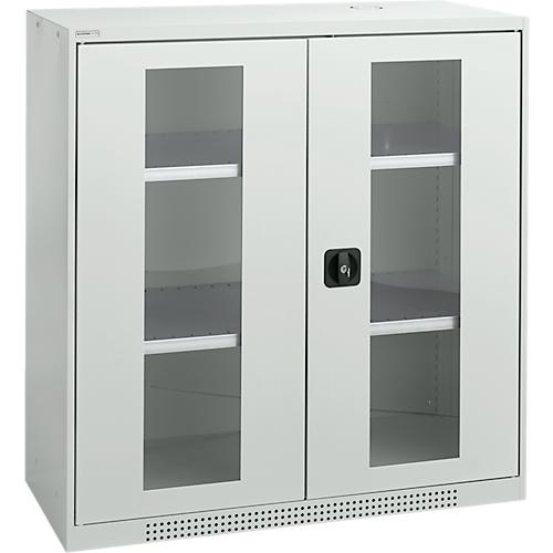 Schäfer Shop Genius Sichttürschrank FS, 3 OH, abschließbar, 2 Fachböden, bis 450 kg, B 1055 mm, Stahl, lichtgrau RAL 7035/lichtgrau RAL 7035