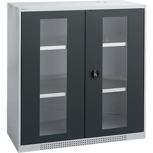 Schäfer Shop Genius Sichttürschrank FS, 3 OH, abschließbar, 2 Fachböden, bis 450 kg, B 1055 mm, Stahl, weißaluminium RAL 9006/anthrazitgrau RAL 7016