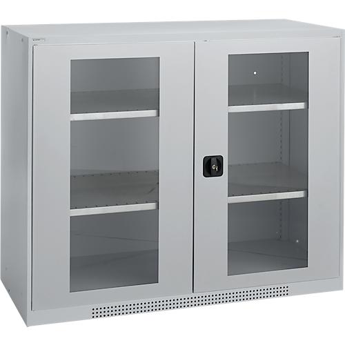 Schäfer Shop Genius Sichttürschrank FS, 3 OH, abschließbar, 2 Fachböden, bis 450 kg, B 1343 mm, Stahl, weißaluminium RAL 9006/weißaluminium RAL 9006