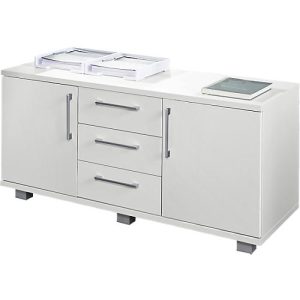 Schäfer Shop Genius Sideboard, 3 Schübe & 2 Türen, Metallgriffe, B 1200 x T 500 x H 720 mm, weiß/weiß