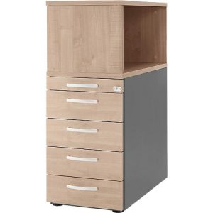 Schäfer Shop Genius Standcontainer mit Aufsatzregal, abschließbar, runder Griff, Ahorn