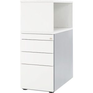 Schäfer Shop Genius Standcontainer mit Aufsatzregal, abschließbar, seitliche Griffnut, weiß