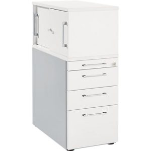 Schäfer Shop Genius Standcontainer mit Aufsatzschrank inkl. Schiebetür, komplett abschließbar, eckiger Griff, weiß Schäfer Shop Genius Standcontainer mit Aufsatzschrank inkl. Schiebetür, komplett abschließbar, eckiger Griff, weiß