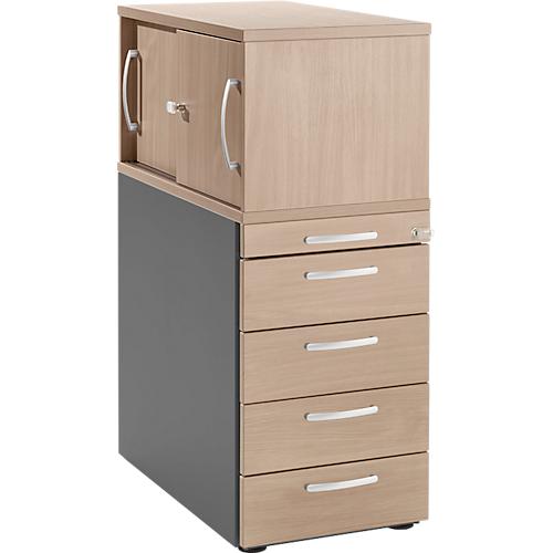 Schäfer Shop Genius Standcontainer mit Aufsatzschrank inkl. Schiebetür, komplett abschließbar, runder Griff, Eiche/anthrazit