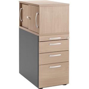 Schäfer Shop Genius Standcontainer mit Aufsatzschrank inkl. Schiebetür, komplett abschließbar, runder Griff, Eiche/anthrazit