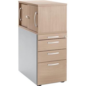 Schäfer Shop Genius Standcontainer mit Aufsatzschrank inkl. Schiebetür, komplett abschließbar, runder Griff, Eiche/weißalu