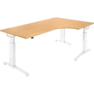 Schäfer Shop Genius Winkelschreibtisch 90° PLANOVA ERGOSTYLE, Ansatz rechts, manuell höhenverstellbar, B 2000 mm, Buche-Dekor/weiß
