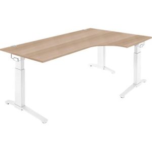 Schäfer Shop Genius Winkelschreibtisch 90° PLANOVA ERGOSTYLE, Ansatz rechts, manuell höhenverstellbar, B 2000 mm, Eiche/weiß