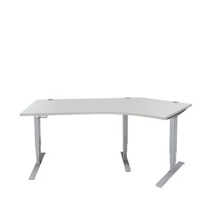 Schäfer Shop Genius Winkelschreibtisch AERO FLEX, elektrisch höhenverstellbar, 135° Winkel rechts, B 2165 mm, lichtgrau/weißalu + Memorypanel
