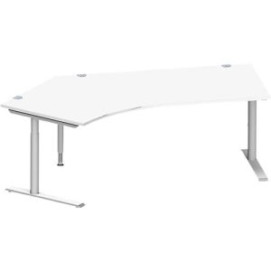 Schäfer Shop Genius Winkelschreibtisch MODENA FLEX 135°, Ansatz links, C-Fuß-Rundrohr, B 2165 mm, weiß