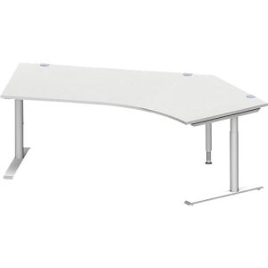 Schäfer Shop Genius Winkelschreibtisch MODENA FLEX 135°, Ansatz rechts, C-Fuß-Rundrohr, B 2165 mm, lichtgrau
