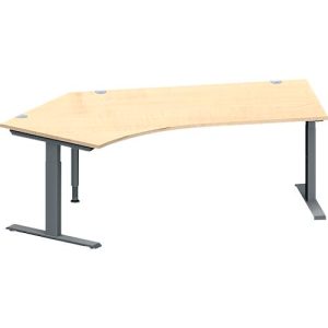 Schäfer Shop Genius Winkelschreibtisch MODENA FLEX, 135° Winkel links, T-Fuß Rechteckrohr, B 2165 x T 800/800 x H 650-850 mm, Ahorn/anthrazit