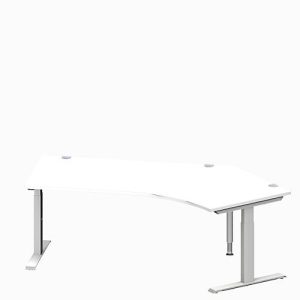 Schäfer Shop Genius Winkelschreibtisch MODENA FLEX, 135° Winkel rechts, T-Fuß Rechteckrohr, B 2165 x T 800/800 x H 650-850 mm, weiß/weißalu