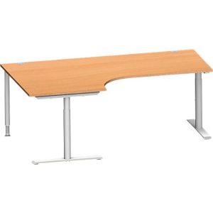 Schäfer Shop Genius Winkelschreibtisch MODENA FLEX 90°, Ansatz links, T-Fuß-Rundrohr, B 2000 mm, buche/weiß