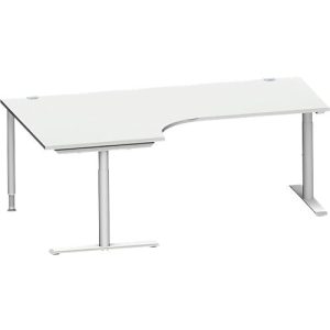 Schäfer Shop Genius Winkelschreibtisch MODENA FLEX 90°, Ansatz links, T-Fuß-Rundrohr, B 2000 mm, lichtgrau