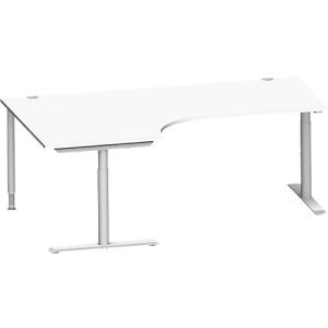 Schäfer Shop Genius Winkelschreibtisch MODENA FLEX 90°, Ansatz links, T-Fuß-Rundrohr, B 2000 mm, weiß/weiß