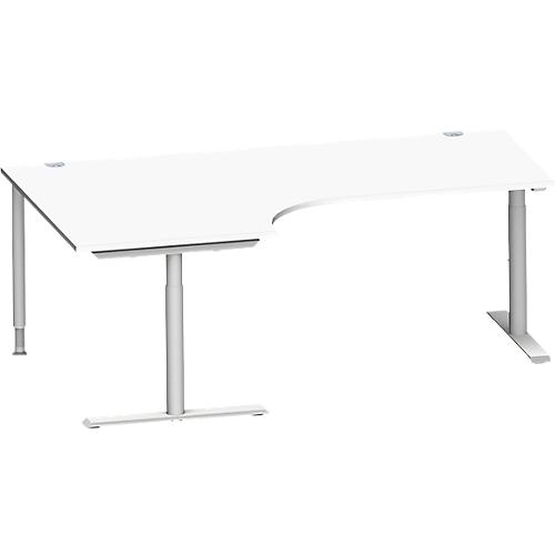 Schäfer Shop Genius Winkelschreibtisch MODENA FLEX 90°, Ansatz links, T-Fuß-Rundrohr, B 2000 mm, weiß/weiß