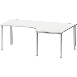 Schäfer Shop Genius Winkelschreibtisch MODENA FLEX 90°, Ansatz rechts, 4-Fuß-Quadratrohr, B 2000 mm, lichtgrau
