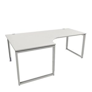 Schäfer Shop Genius Winkelschreibtisch MODENA FLEX, 90°, Bügelfuß, Ansatz links, B 2000 mm, lichtgrau