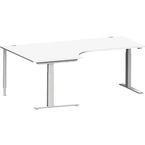 Schäfer Shop Genius Winkelschreibtisch MODENA FLEX 90°, C-Fuß-Rechteckrohr, B 2000 mm, Ansatz links, weiß/weißalu