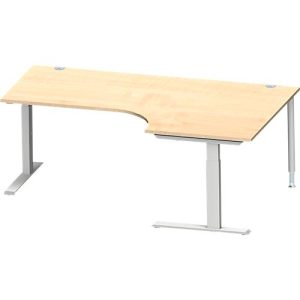 Schäfer Shop Genius Winkelschreibtisch MODENA FLEX 90°, C-Fuß-Rechteckrohr, B 2000 mm, Ansatz rechts, Ahorn/weißalu