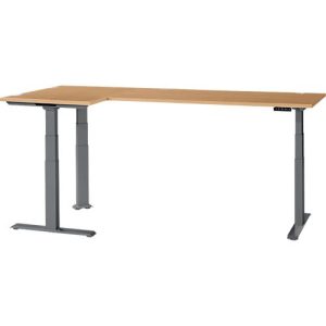 Schäfer Shop Genius Winkelschreibtisch Modena Flex, elektrisch höhenverstellbar, 90° Winkel beidseitig, B 2000 x T 1600 mm, Buche/anthrazit
