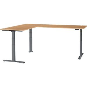 Schäfer Shop Genius Winkelschreibtisch Modena Flex, elektrisch höhenverstellbar, 90° Winkel beidseitig, B 2000 x T 2400 mm, Buche/anthrazit