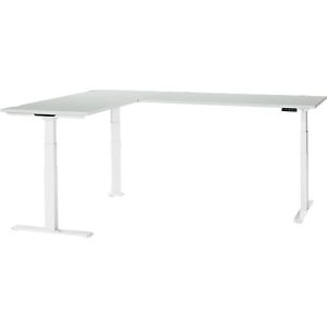 Schäfer Shop Genius Winkelschreibtisch Modena Flex, elektrisch höhenverstellbar, 90° Winkel beidseitig, B 2000 x T 2400 mm, lichtgrau/weiß