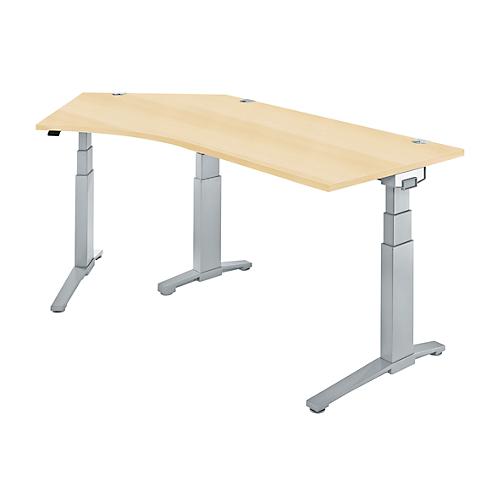 Schäfer Shop Genius Winkelschreibtisch PLANOVA ERGOSTYLE, elektrisch höhenverstellbar, 135° Winkel links, C-Fuß, B 2165 mm, Ahorn/weißalu