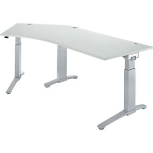 Schäfer Shop Genius Winkelschreibtisch PLANOVA ERGOSTYLE, elektrisch höhenverstellbar, 135° Winkel links, C-Fuß, B 2165 mm, lichtgrau/weißalu