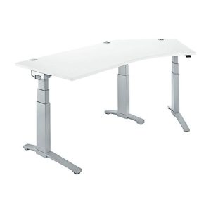 Schäfer Shop Genius Winkelschreibtisch PLANOVA ERGOSTYLE, elektrisch höhenverstellbar, 135° Winkel rechts, C-Fuß, B 2165 mm, weiß/weißalu