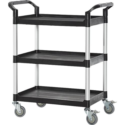 Schäfer Shop Pure Mehrzweckwagen, 4 TPR-Lenkrollen mit 2 Feststellern, 3 Etagen, L 680 x B 450 mm, Kunststoff/Aluminium, schwarz/alusilber