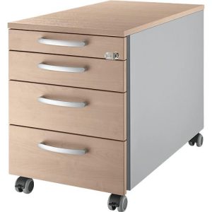 Schäfer Shop Pure Rollcontainer 1233, 3 Schübe & 1 Utensilienauszug, abschließbar, Rundgriffe, B 435 x T 765 x H 577 mm, weißalu/weißalu/Eiche-Dekor