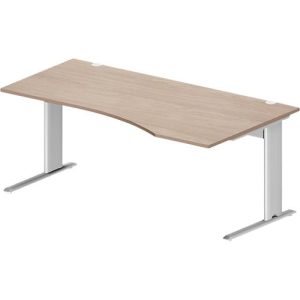 Schäfer Shop Pure Schreibtisch PLANOVA BASIC, Freiform, Ansatz links, C-Fuß, B 1800 x T 1000/800 x H 717 mm, Eiche/weiß + Kabelkanal