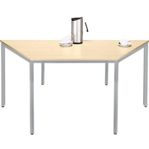Schäfer Shop Pure Stahlrohrtisch, Trapez, Quadratrohrfuß, B 1600 x T 690 x H 720 mm, Ahorn/weißaluminium Schäfer Shop Pure Stahlrohrtisch, Trapez, Quadratrohrfuß, B 1600 x T 690 x H 720 mm, Ahorn/weißaluminium