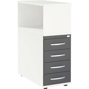Schäfer Shop Select Anstellcontainer LOGIN, mit Aufsatzregal, 4 Schübe, B 409 x T 800 x H 1120 mm, Holz, abschließbar, weiß/graphit