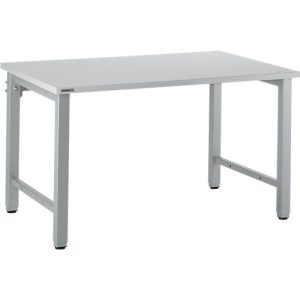 Schäfer Shop Select Arbeitstisch, manuell höhenverstellbar, 4-Fußgestell, B 1200 x T 800 x H 680-960 mm, Holz & Stahl, weißaluminium/weißaluminium
