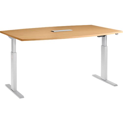 Schäfer Shop Select Besprechungstisch ERGO-T, mit Anschluss, elektrisch höhenverstellbar, Boot, T-Fuß, B 2000 x H 725-1185 mm, Buche/weißalu
