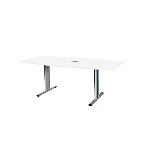 Schäfer Shop Select Besprechungstisch Planova Basic, mit Tischanschlussfeld, Boot, T-Fuß, B 2000 x T 1000 x H 717 mm, weiß/weißaluminium RAL 9006