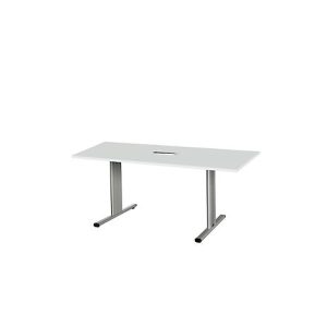 Schäfer Shop Select Besprechungstisch Planova Basic, mit Tischanschlussfeld, Rechteck, T-Fuß, B 1600 x T 800 x H 717 mm, lichtgrau/weißalu