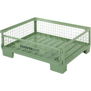 Schäfer Shop Select Gitterboxpalette, mit klappbarer Wand, B 1240 x T 835 x H 420 mm, resedagrün RAL 6011, bis 1000 kg Schäfer Shop Select Gitterboxpalette, mit klappbarer Wand, B 1240 x T 835 x H 420 mm, resedagrün RAL 6011, bis 1000 kg