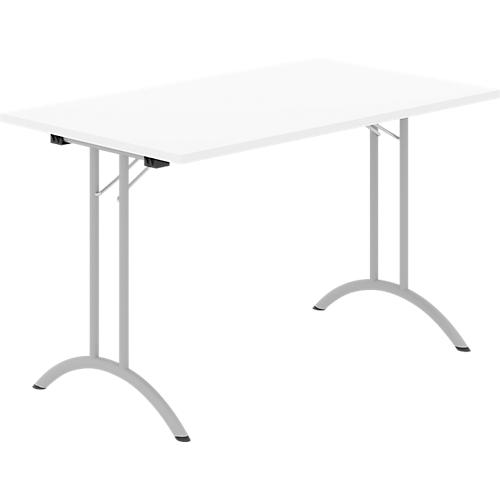 Schäfer Shop Select Klapptisch, Rechteck, Doppel-T-Fußgestell, Spezial-Klappbeschlag & Bodenausgleich, B 1200 x T 700 x H 720 mm, weiß/alusilber