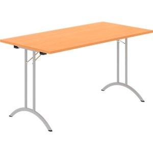 Schäfer Shop Select Klapptisch, Rechteck, Doppel-T-Fußgestell, Spezial-Klappbeschlag & Bodenausgleich, B 1400 x T 700 x H 720 mm, Buche-Dekor/alusilber
